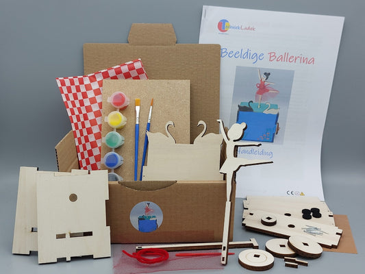 Knutselen voor kinderen met knutselpakket Beeldige Ballerina – inhoud met houten onderdelen, spijkertjes en een duidelijke handleiding