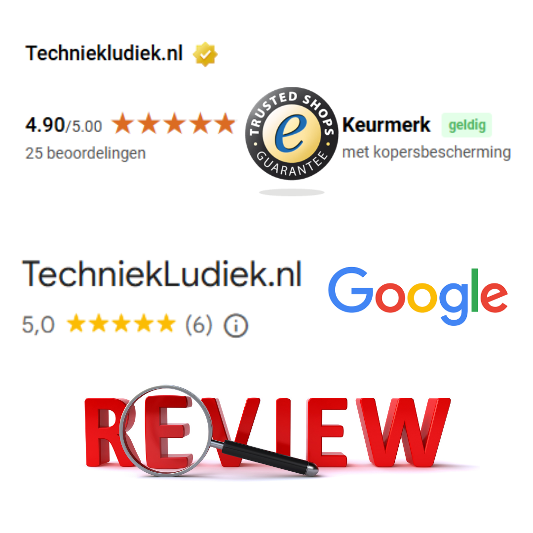 TechniekLudiek ontvangt uitstekende reviews: 5 sterren op Google en 4,9 op Trusted Shops – gewaardeerd om kwaliteit, gebruiksgemak en creatief knutselplezier.