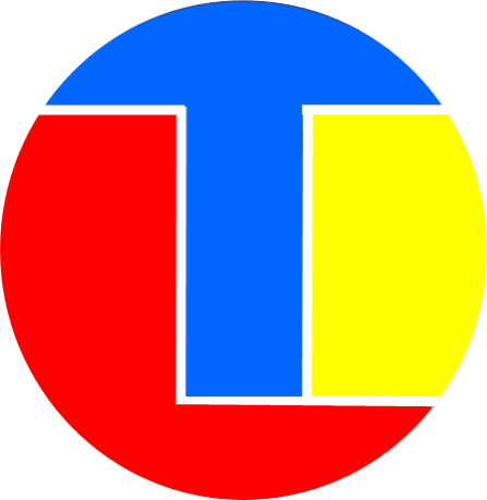 Het logo van TechniekLudiek - cirkel met drie primaire kleuren. De blauwe T symbool voor een spijker en de rode L.