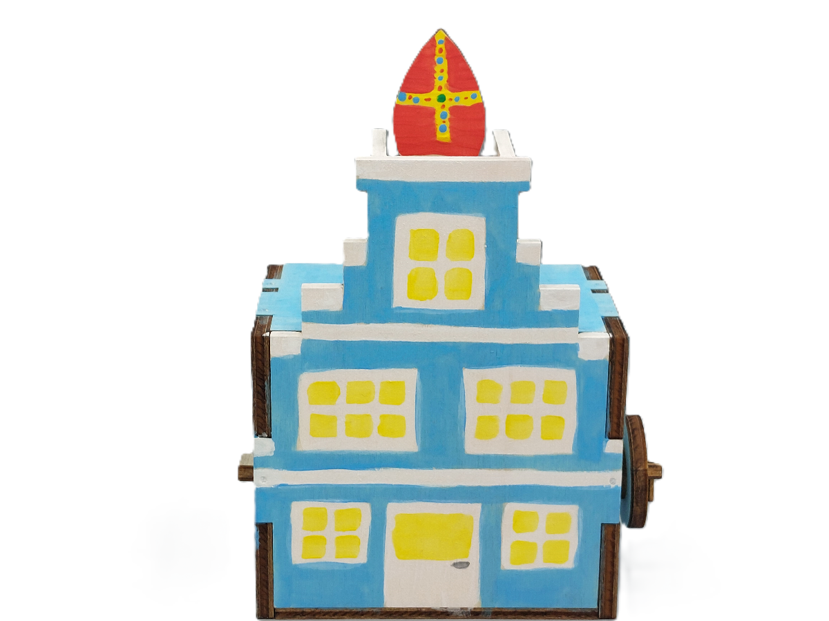 Sint verstopt in schoorsteen van knutselpakket Slimme Sint